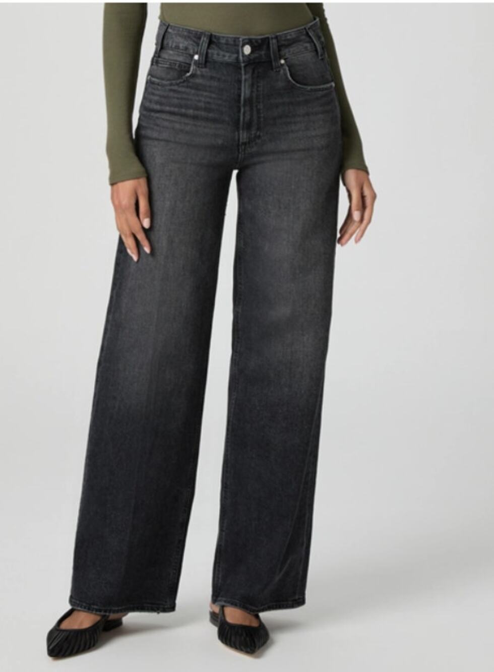 Paige Sasha Wide Leg Jeans in Viper Black Distressed size 31 Inseam 33"